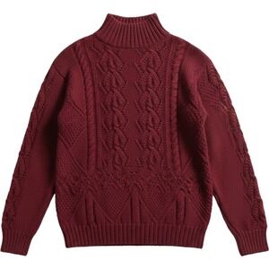 Gap vintage red chunky cable-knit sweater Turtleneck interlocking textures Sz M